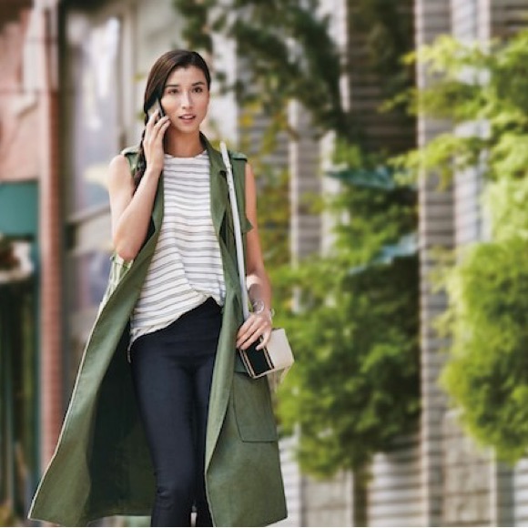 Faux suede midi long vest or wrap dress with tie belt - Picture 2 of 4